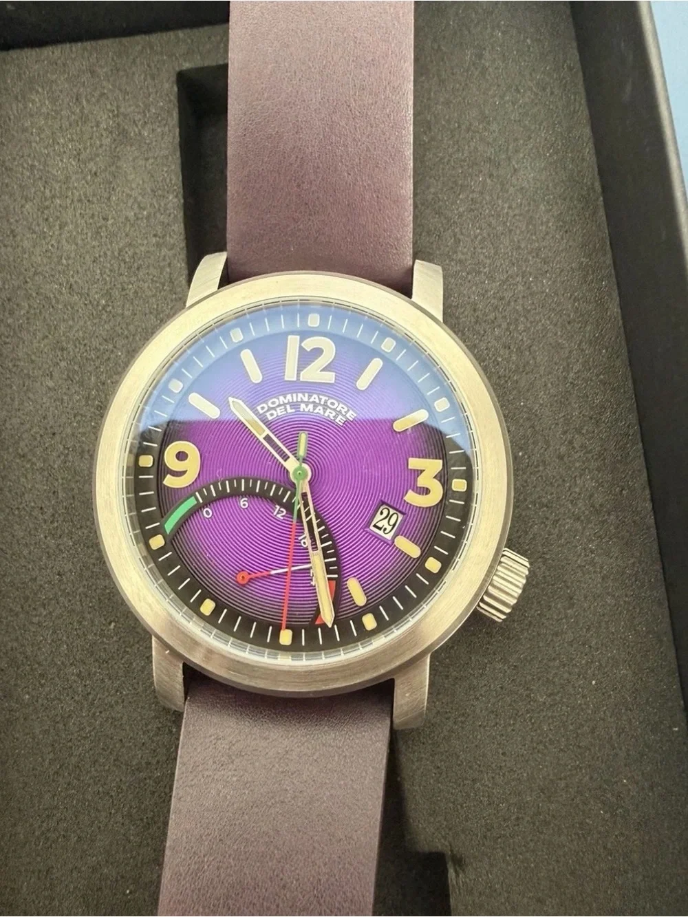 Men's Purple Leather Strap Watch